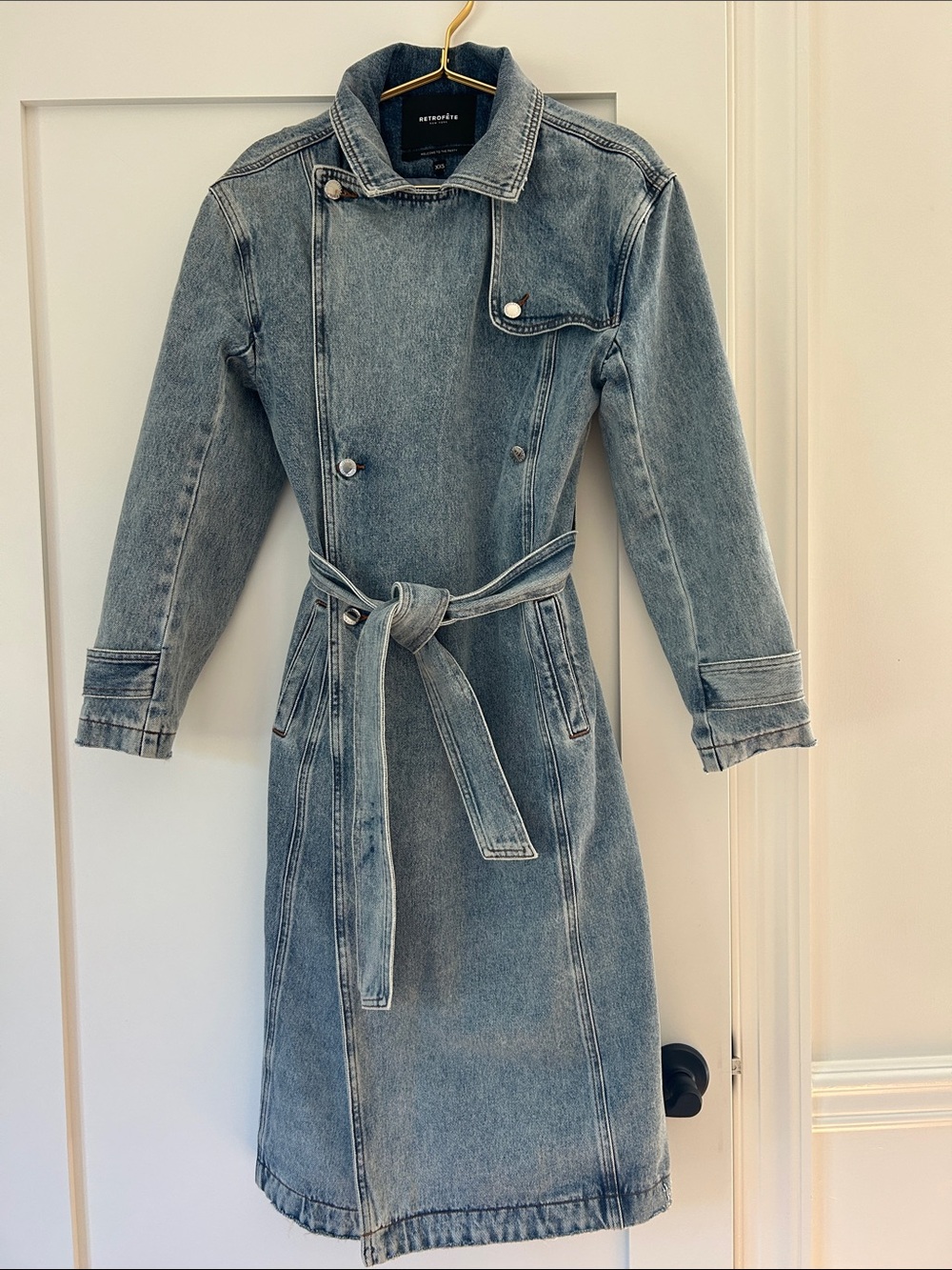 Retrofete Denim Trench Belted Trench Coat - Light Blue